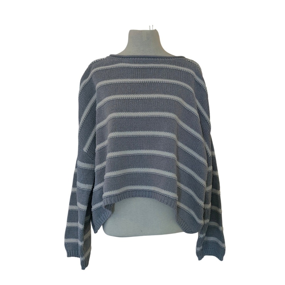 SO Striped Sweater Womens XL Grey White Knit Oversized‎ Coastal Casual Pullover